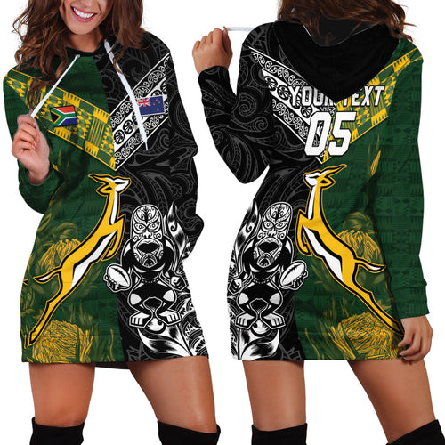 Custom Rugby New Zealand South Africa Hoodie Dress Maori Tiki Springboks Together