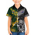 Custom Rugby New Zealand South Africa Kid Hawaiian Shirt Maori Tiki Springboks Together