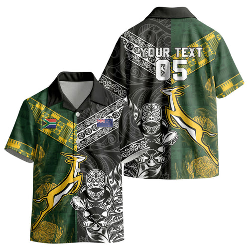 Custom Rugby New Zealand South Africa Kid Hawaiian Shirt Maori Tiki Springboks Together