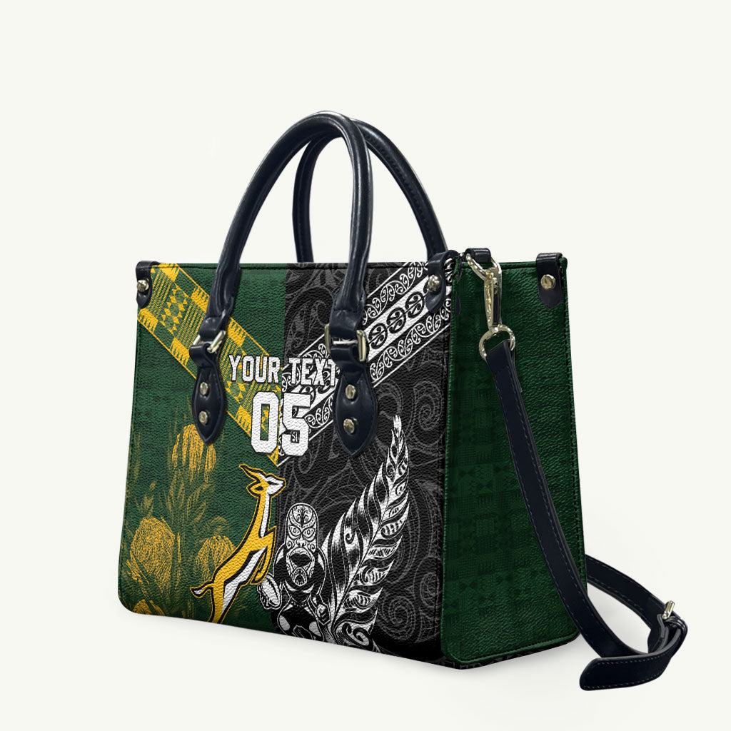 Custom Rugby New Zealand South Africa Leather Bag Maori Tiki Springboks Together