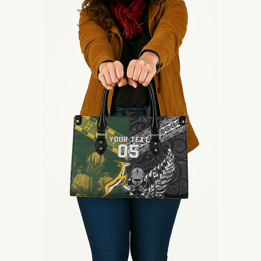 Custom Rugby New Zealand South Africa Leather Bag Maori Tiki Springboks Together