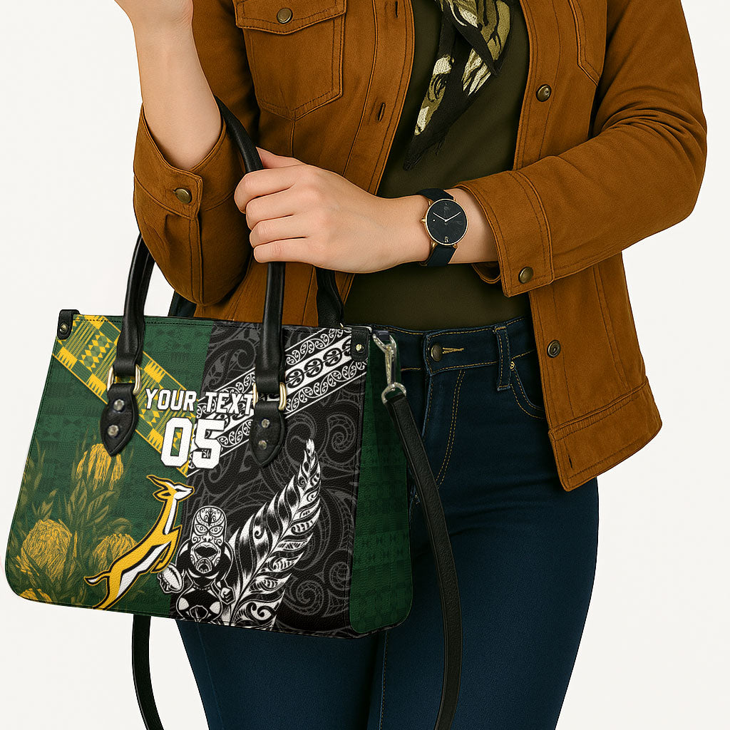 Custom Rugby New Zealand South Africa Leather Bag Maori Tiki Springboks Together