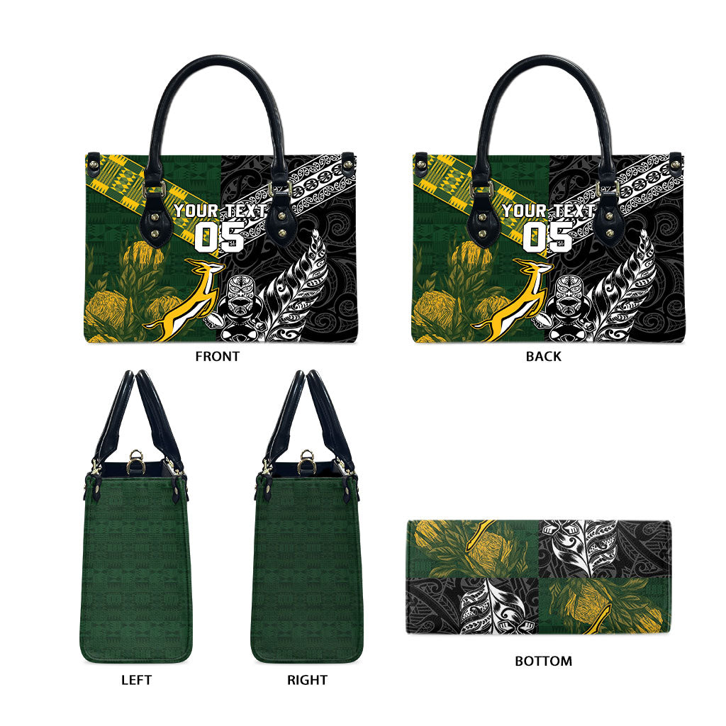 Custom Rugby New Zealand South Africa Leather Bag Maori Tiki Springboks Together