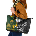 Custom Rugby New Zealand South Africa Leather Tote Bag Maori Tiki Springboks Together