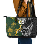 Custom Rugby New Zealand South Africa Leather Tote Bag Maori Tiki Springboks Together