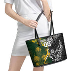 Custom Rugby New Zealand South Africa Leather Tote Bag Maori Tiki Springboks Together