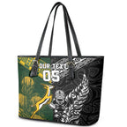 Custom Rugby New Zealand South Africa Leather Tote Bag Maori Tiki Springboks Together