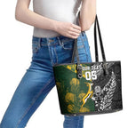 Custom Rugby New Zealand South Africa Leather Tote Bag Maori Tiki Springboks Together