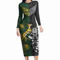 Custom Rugby New Zealand South Africa Long Sleeve Bodycon Dress Maori Tiki Springboks Together