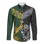Custom Rugby New Zealand South Africa Long Sleeve Button Shirt Maori Tiki Springboks Together