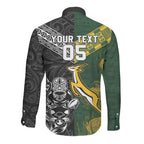 Custom Rugby New Zealand South Africa Long Sleeve Button Shirt Maori Tiki Springboks Together