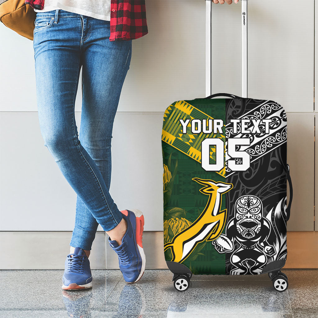Custom Rugby New Zealand South Africa Luggage Cover Maori Tiki Springboks Together