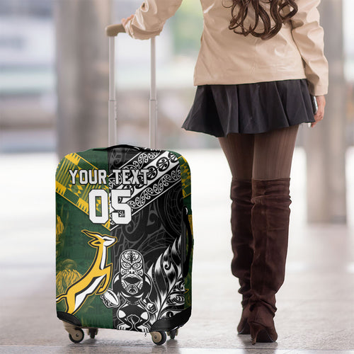 Custom Rugby New Zealand South Africa Luggage Cover Maori Tiki Springboks Together