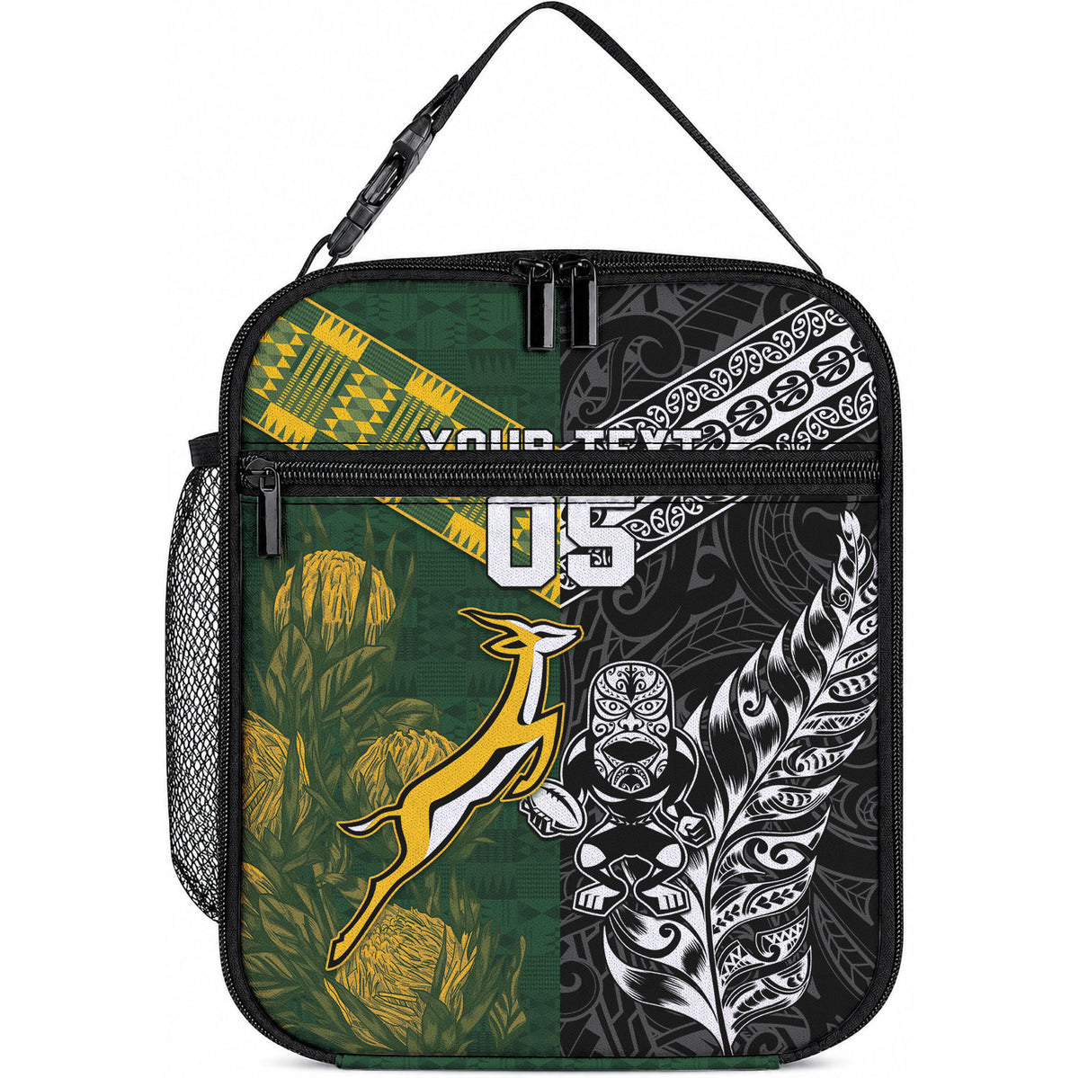 Custom Rugby New Zealand South Africa Lunch Bag Maori Tiki Springboks Together