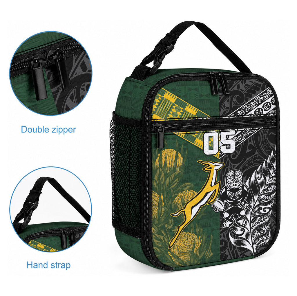 Custom Rugby New Zealand South Africa Lunch Bag Maori Tiki Springboks Together