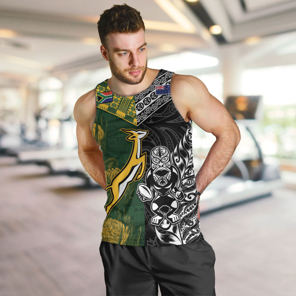 Custom Rugby New Zealand South Africa Men Tank Top Maori Tiki Springboks Together