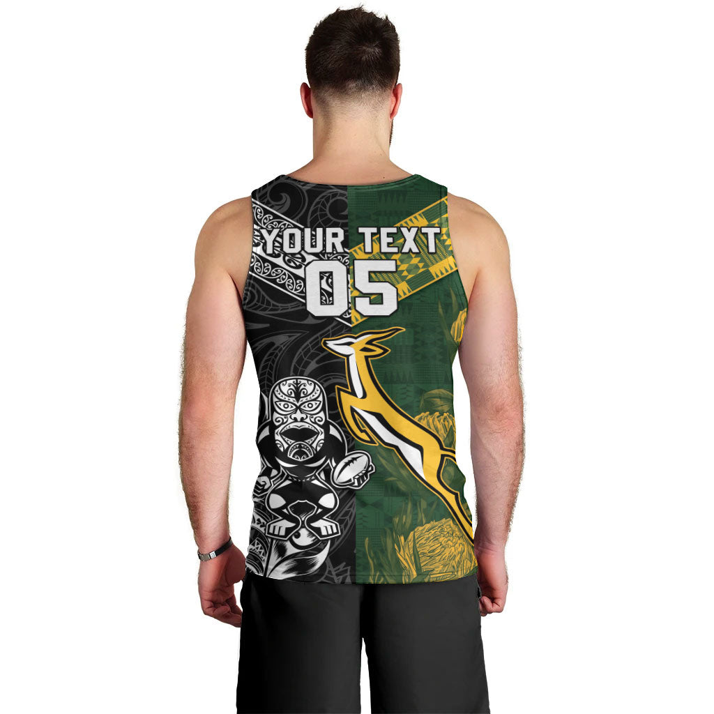 Custom Rugby New Zealand South Africa Men Tank Top Maori Tiki Springboks Together