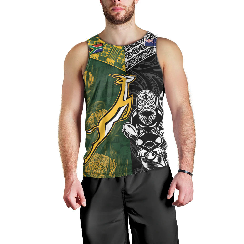 Custom Rugby New Zealand South Africa Men Tank Top Maori Tiki Springboks Together