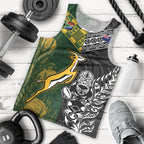 Custom Rugby New Zealand South Africa Men Tank Top Maori Tiki Springboks Together
