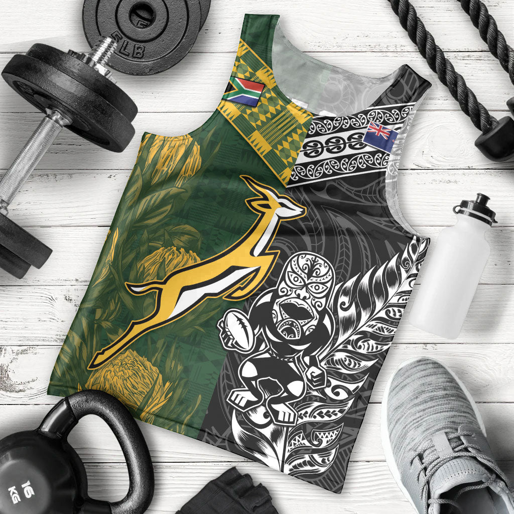 Custom Rugby New Zealand South Africa Men Tank Top Maori Tiki Springboks Together