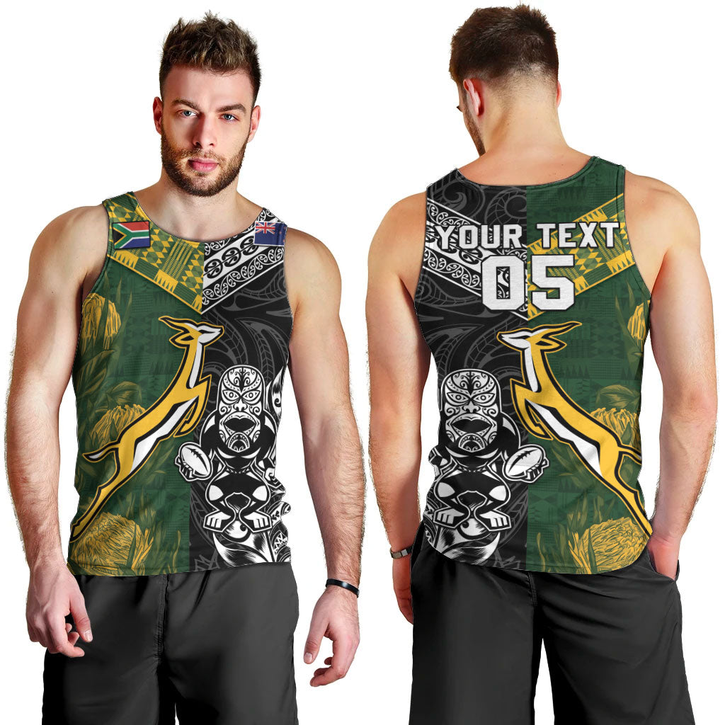 Custom Rugby New Zealand South Africa Men Tank Top Maori Tiki Springboks Together