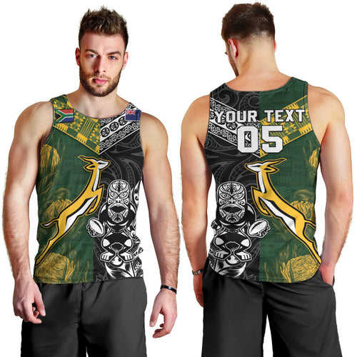 Custom Rugby New Zealand South Africa Men Tank Top Maori Tiki Springboks Together