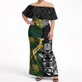 Custom Rugby New Zealand South Africa Off Shoulder Maxi Dress Maori Tiki Springboks Together