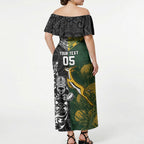 Custom Rugby New Zealand South Africa Off Shoulder Maxi Dress Maori Tiki Springboks Together