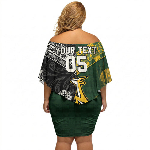 Custom Rugby New Zealand South Africa Off Shoulder Short Dress Maori Tiki Springboks Together