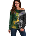 Custom Rugby New Zealand South Africa Off Shoulder Sweater Maori Tiki Springboks Together