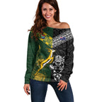 Custom Rugby New Zealand South Africa Off Shoulder Sweater Maori Tiki Springboks Together