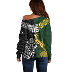 Custom Rugby New Zealand South Africa Off Shoulder Sweater Maori Tiki Springboks Together