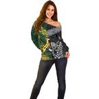 Custom Rugby New Zealand South Africa Off Shoulder Sweater Maori Tiki Springboks Together