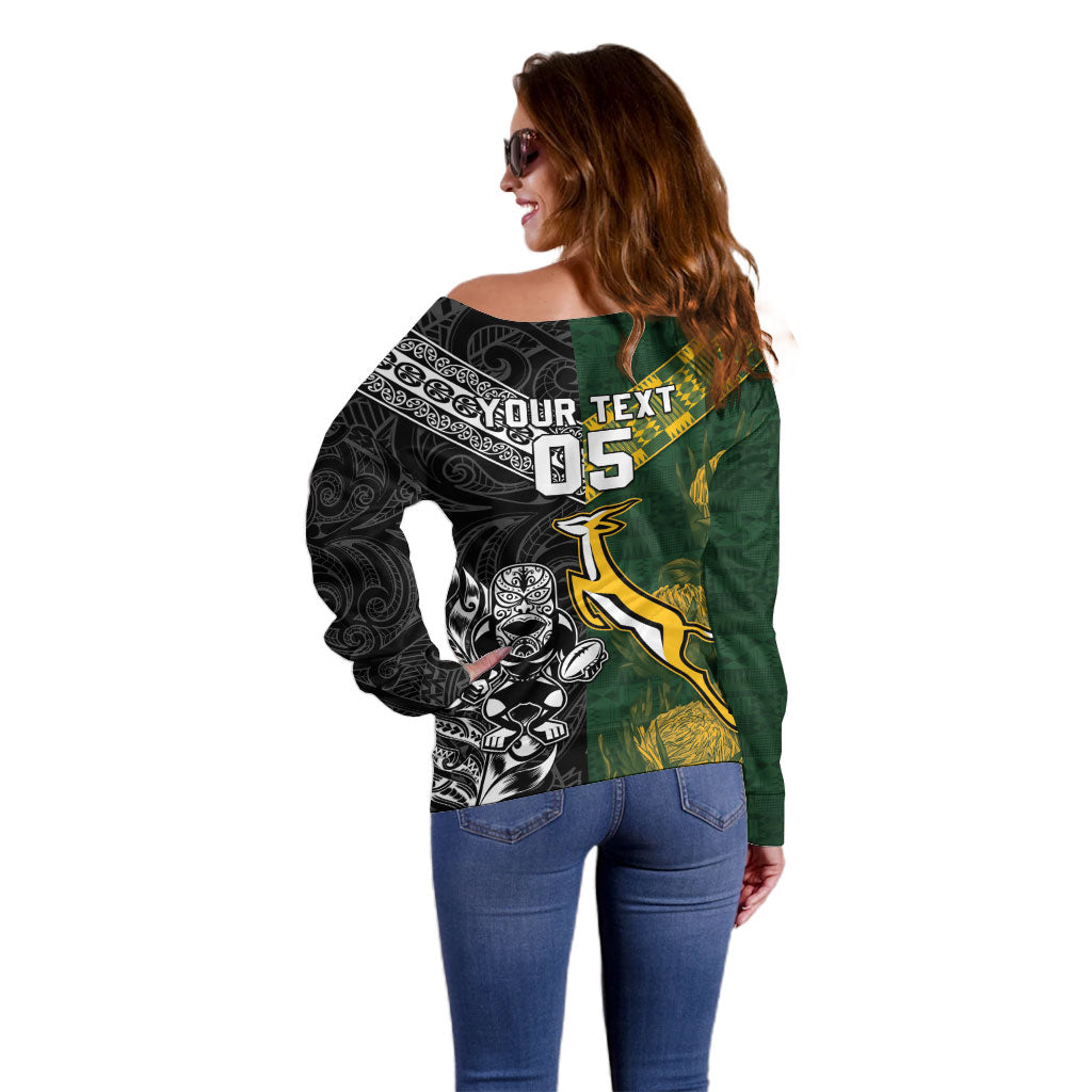Custom Rugby New Zealand South Africa Off Shoulder Sweater Maori Tiki Springboks Together
