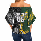 Custom Rugby New Zealand South Africa Off Shoulder Wrap Waist Top Maori Tiki Springboks Together