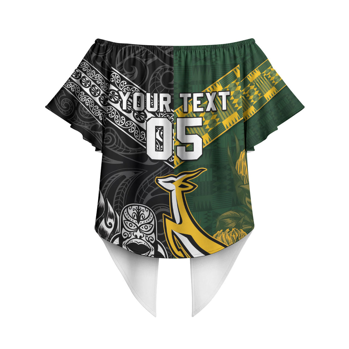 Custom Rugby New Zealand South Africa Off Shoulder Wrap Waist Top Maori Tiki Springboks Together