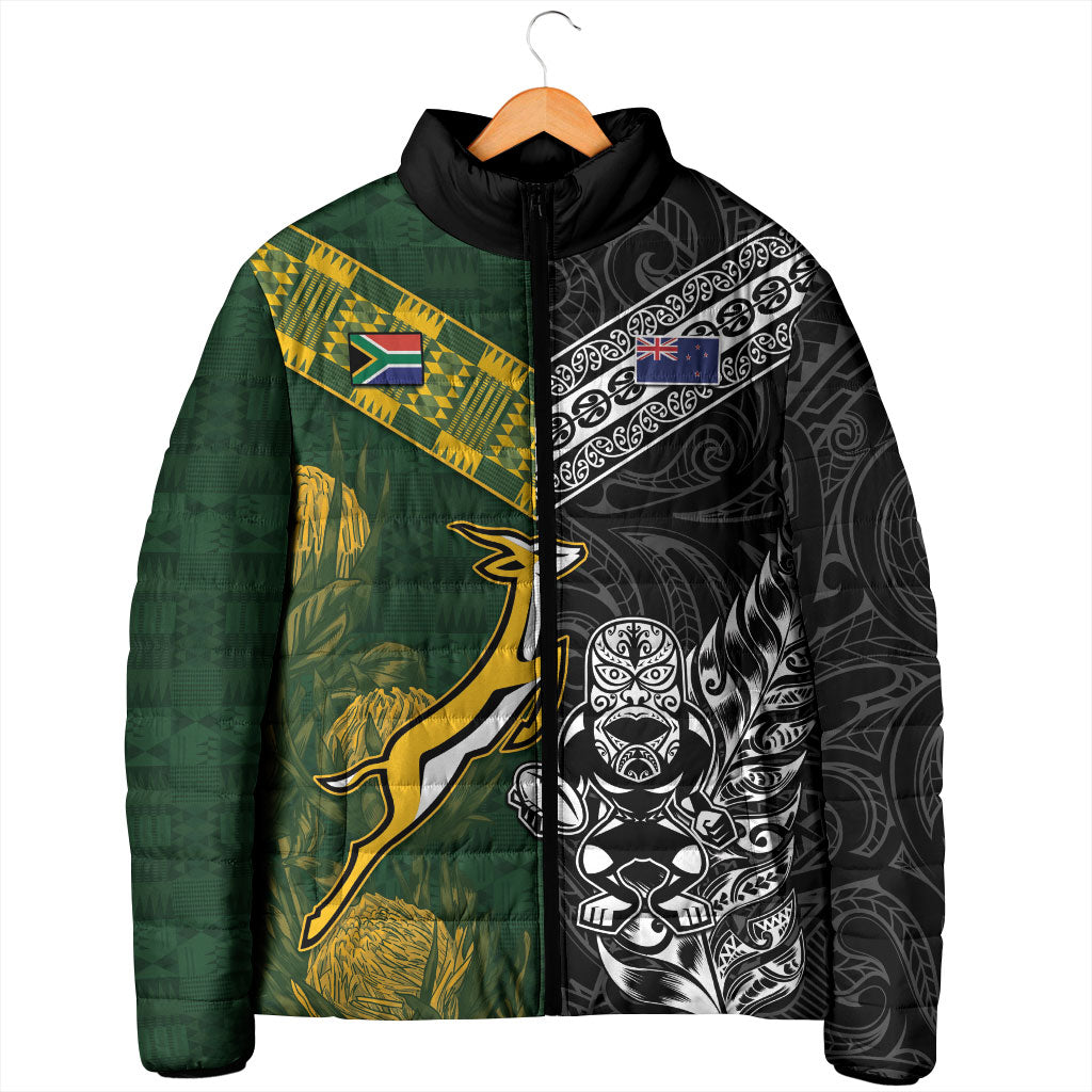 Custom Rugby New Zealand South Africa Padded Jacket Maori Tiki Springboks Together