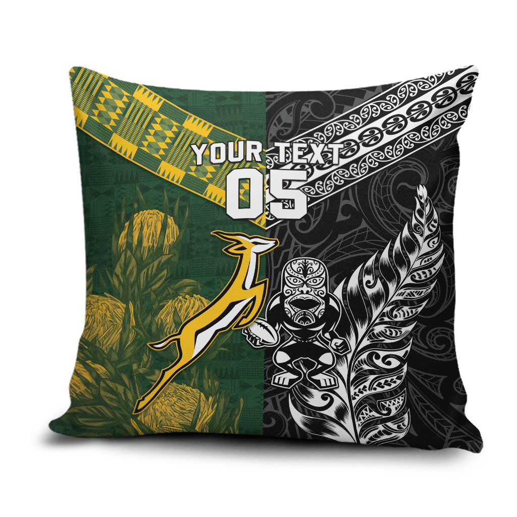Custom Rugby New Zealand South Africa Pillow Cover Maori Tiki Springboks Together