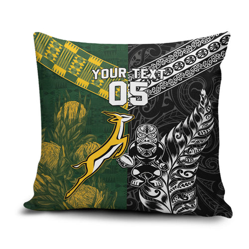 Custom Rugby New Zealand South Africa Pillow Cover Maori Tiki Springboks Together