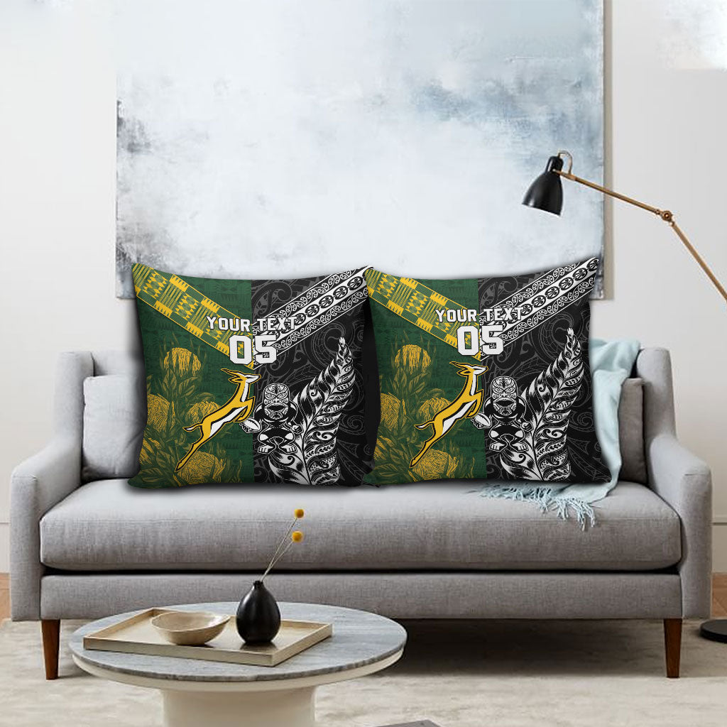 Custom Rugby New Zealand South Africa Pillow Cover Maori Tiki Springboks Together