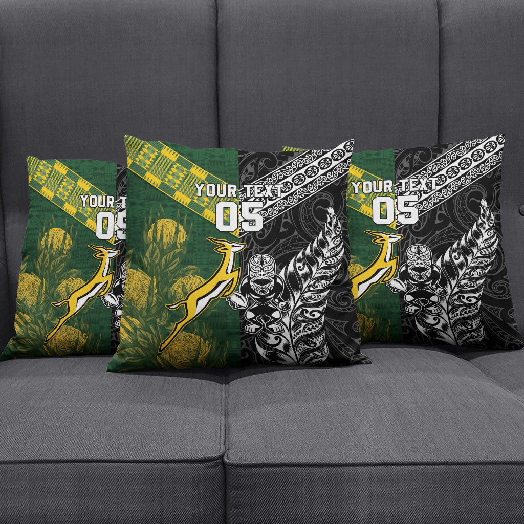Custom Rugby New Zealand South Africa Pillow Cover Maori Tiki Springboks Together