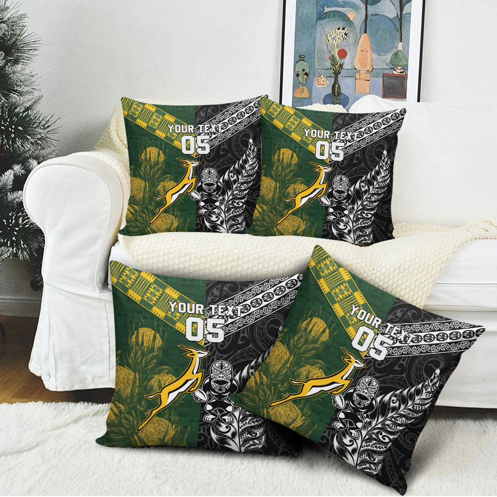 Custom Rugby New Zealand South Africa Pillow Cover Maori Tiki Springboks Together
