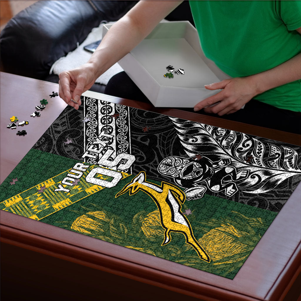 Custom Rugby New Zealand South Africa Puzzle Maori Tiki Springboks Together