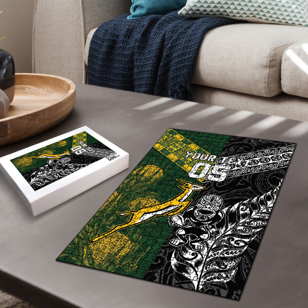 Custom Rugby New Zealand South Africa Puzzle Maori Tiki Springboks Together