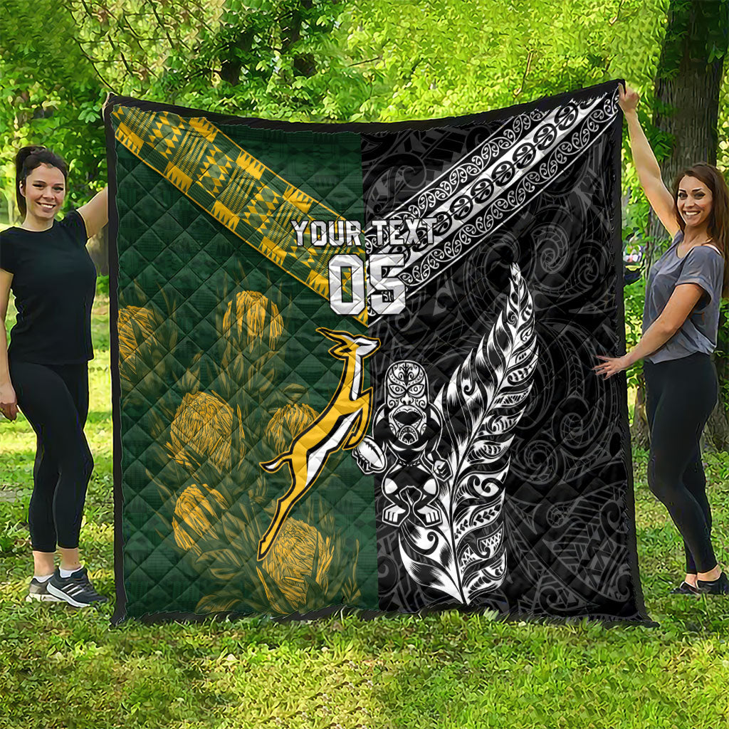 Custom Rugby New Zealand South Africa Quilt Maori Tiki Springboks Together