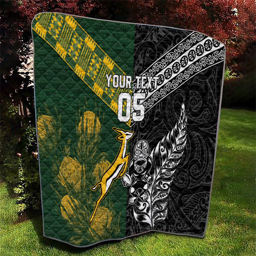 Custom Rugby New Zealand South Africa Quilt Maori Tiki Springboks Together