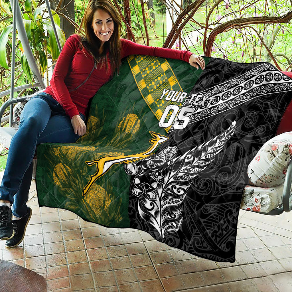 Custom Rugby New Zealand South Africa Quilt Maori Tiki Springboks Together