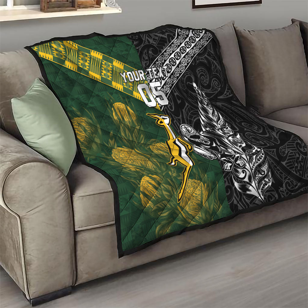 Custom Rugby New Zealand South Africa Quilt Maori Tiki Springboks Together