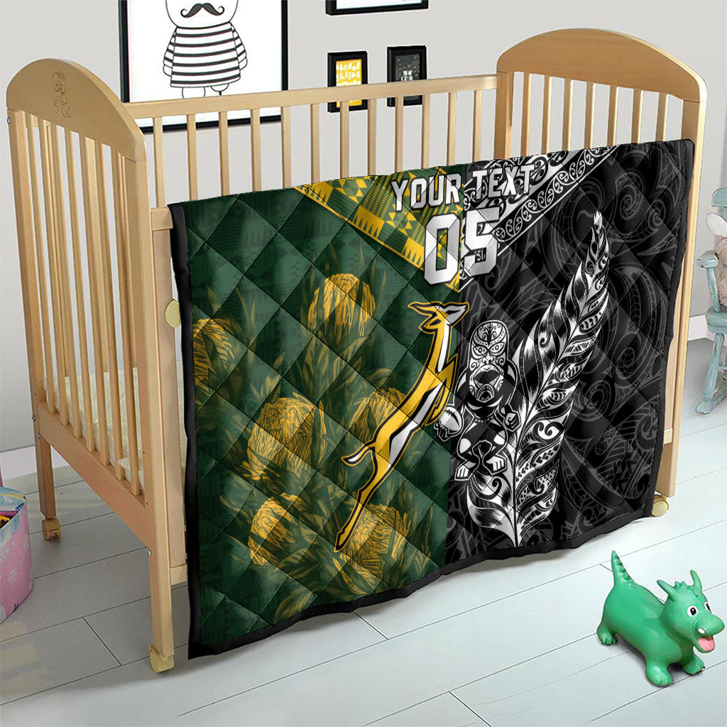Custom Rugby New Zealand South Africa Quilt Maori Tiki Springboks Together