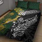 Custom Rugby New Zealand South Africa Quilt Bed Set Maori Tiki Springboks Together